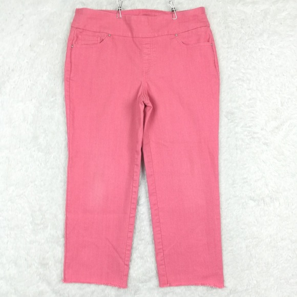 D‎ & Co Womens Jeans Capri Raw Hem Denim Salmon Pink Pull On Mid Rise 14 - Picture 1 of 10